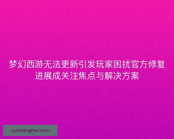 梦幻西游无法更新引发玩家困扰官方修复进展成关注焦点与解决方案 梦幻西游无法更新引发玩家困扰官方修复进展成关注焦点与解决方案